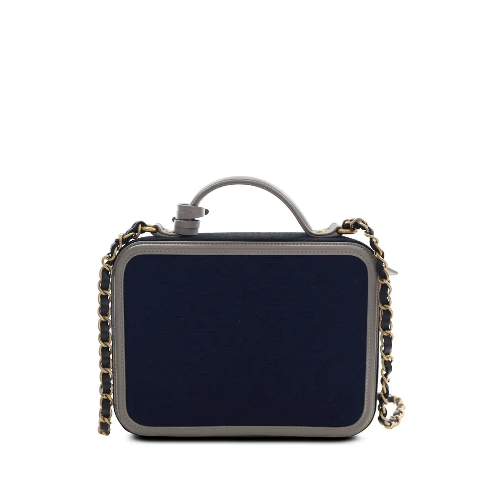 Chanel Medium Tricolor Jersey CC Filigree Vanity Case Blue Very good - Back View