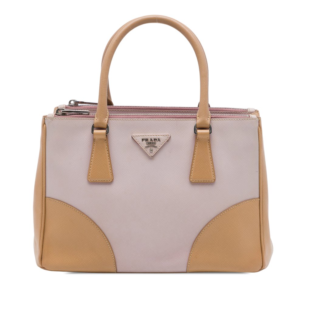 Prada Small Bicolor Saffiano Galleria Double Zip Satchel Pin