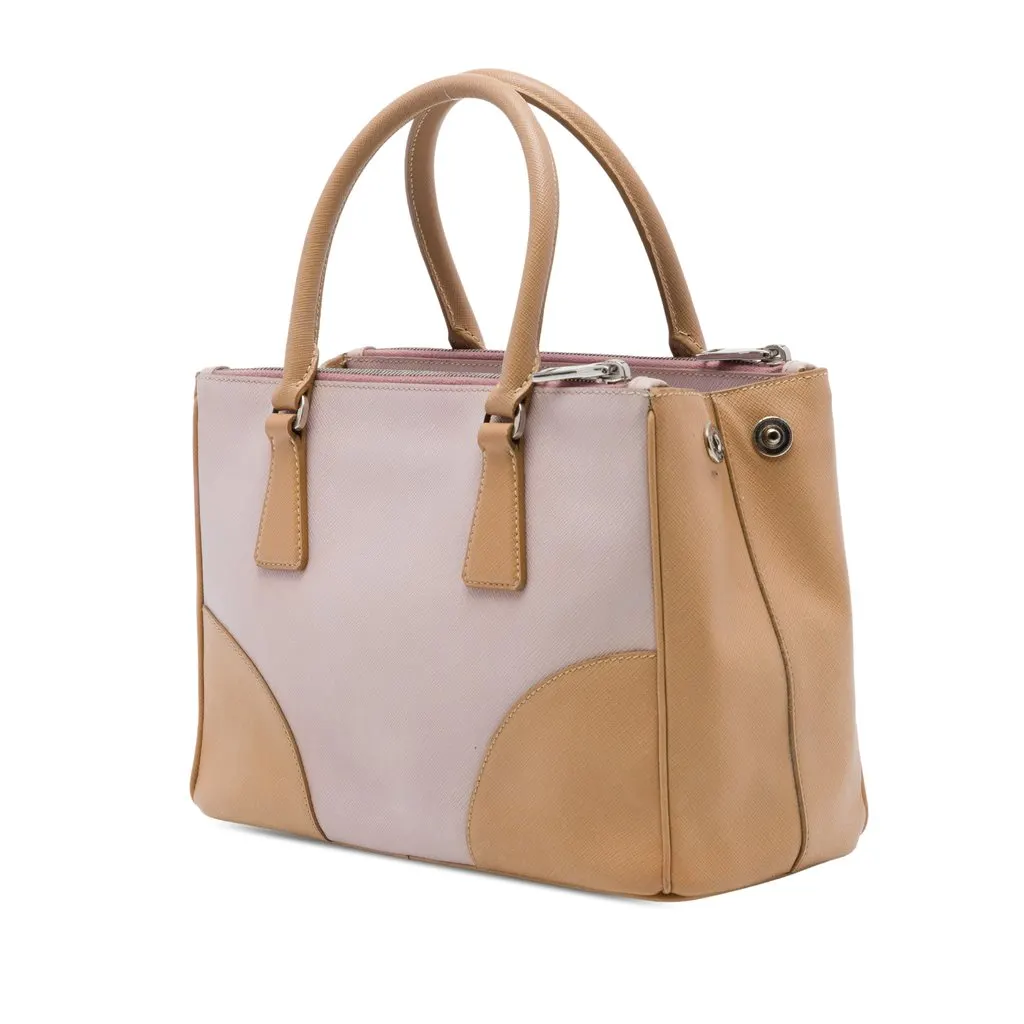 Prada Small Bicolor Saffiano Galleria Double Zip Satchel Pink Leather Very good - Back View