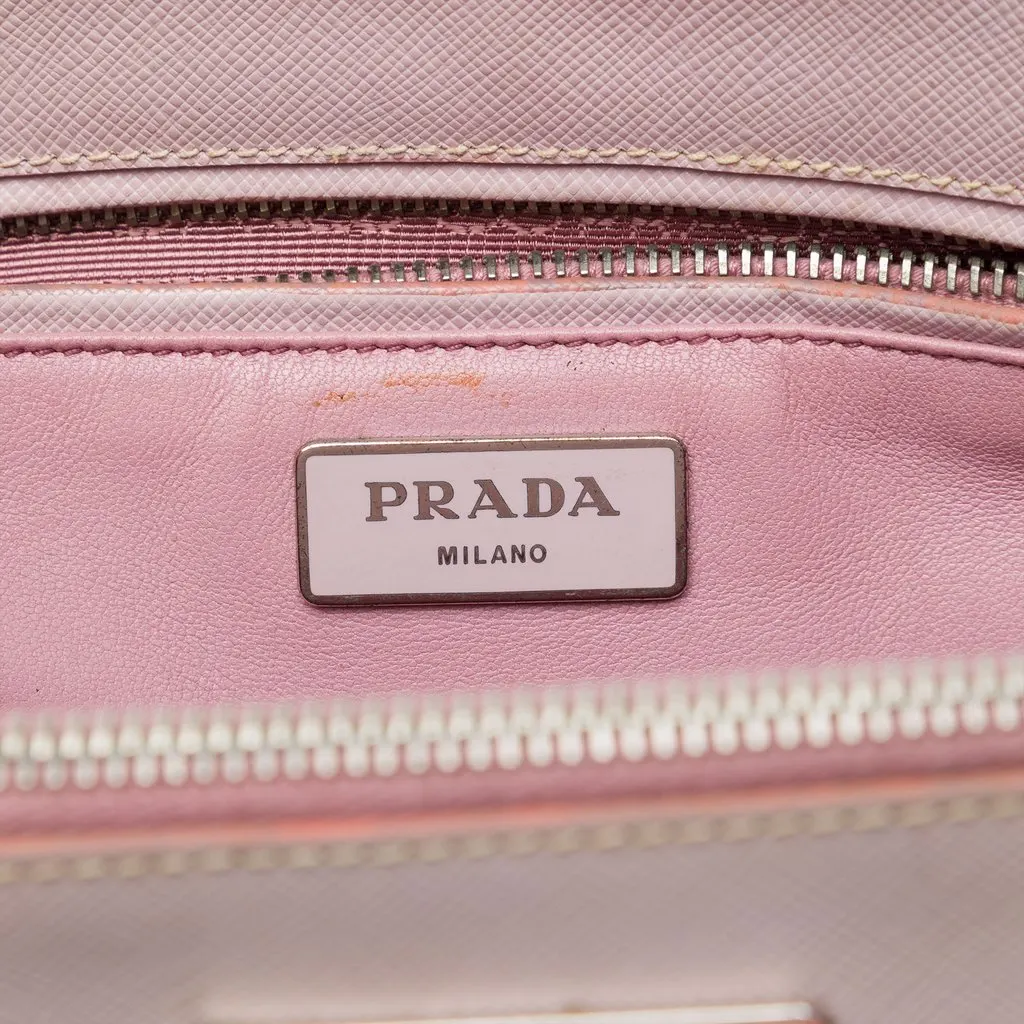 Prada Small Bicolor Saffiano Galleria Double Zip Satchel Pink Leather Very good - Box View