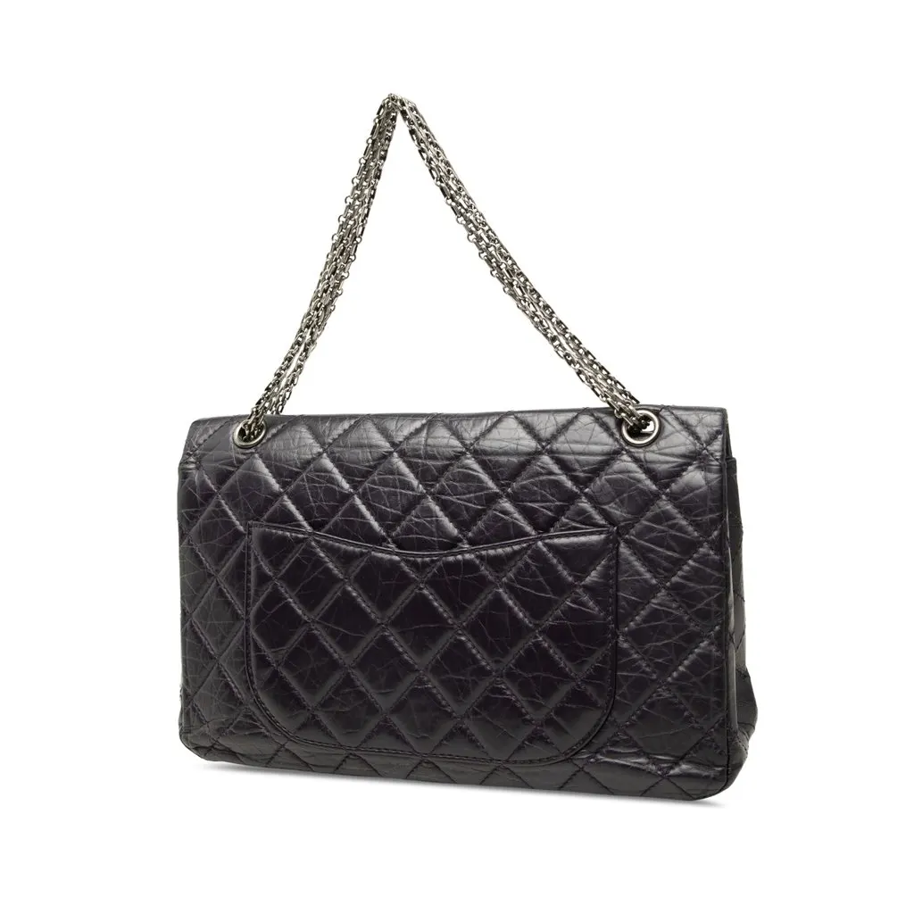 Chanel Quilted Aged Calfskin Reissue 2.55 Double Flap 227 Purple Leather Very good - Back View