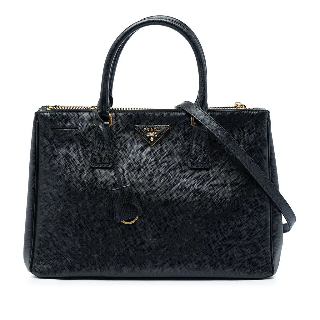 Prada Large Saffiano Lux Galleria Double Zip Satchel Black Leather Very good - Front View