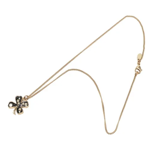 Chanel CC ذهبي مطلية و إينامل Strass Faux لؤلؤة Clover تعليقة قلادة