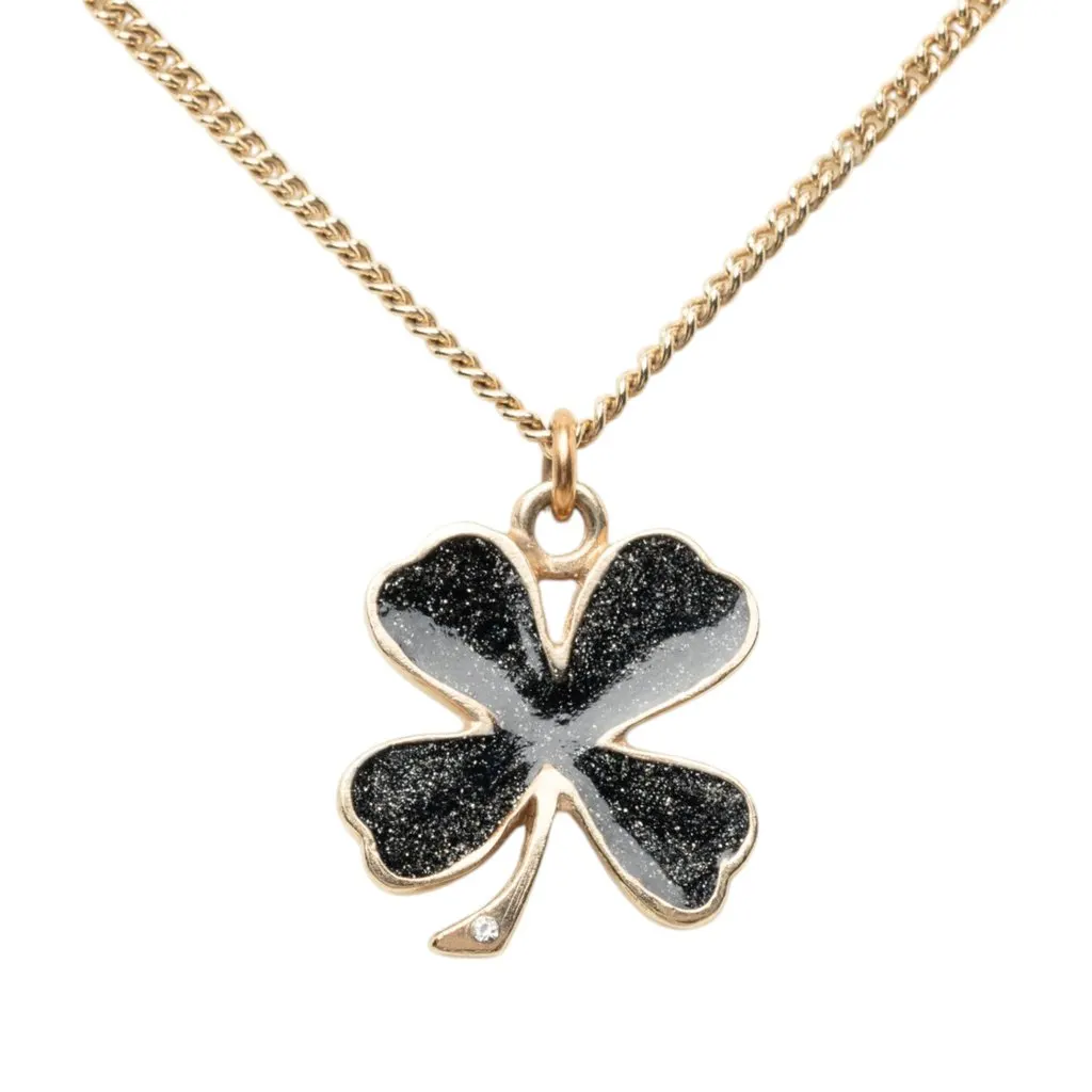 Chanel CC Gold Plated and Enamel Strass Faux Pearl Clover Pendant Necklace Gold Metal Very good - Inside View