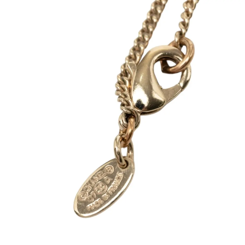 Chanel CC Gold Plated and Enamel Strass Faux Pearl Clover Pendant Necklace Gold Metal Very good - Box View