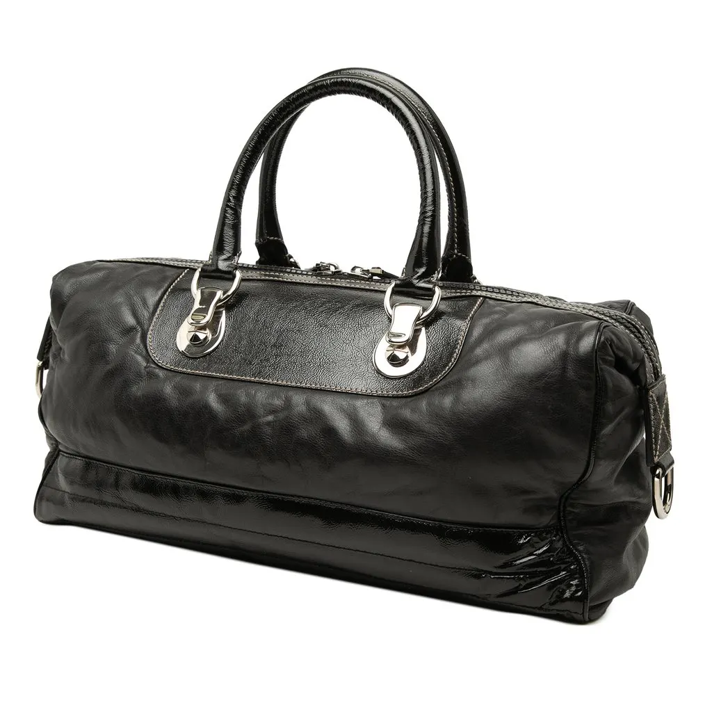 Gucci Medium Calfskin Dialux Snow Glam Boston Bag Black Leather Very good - Back View
