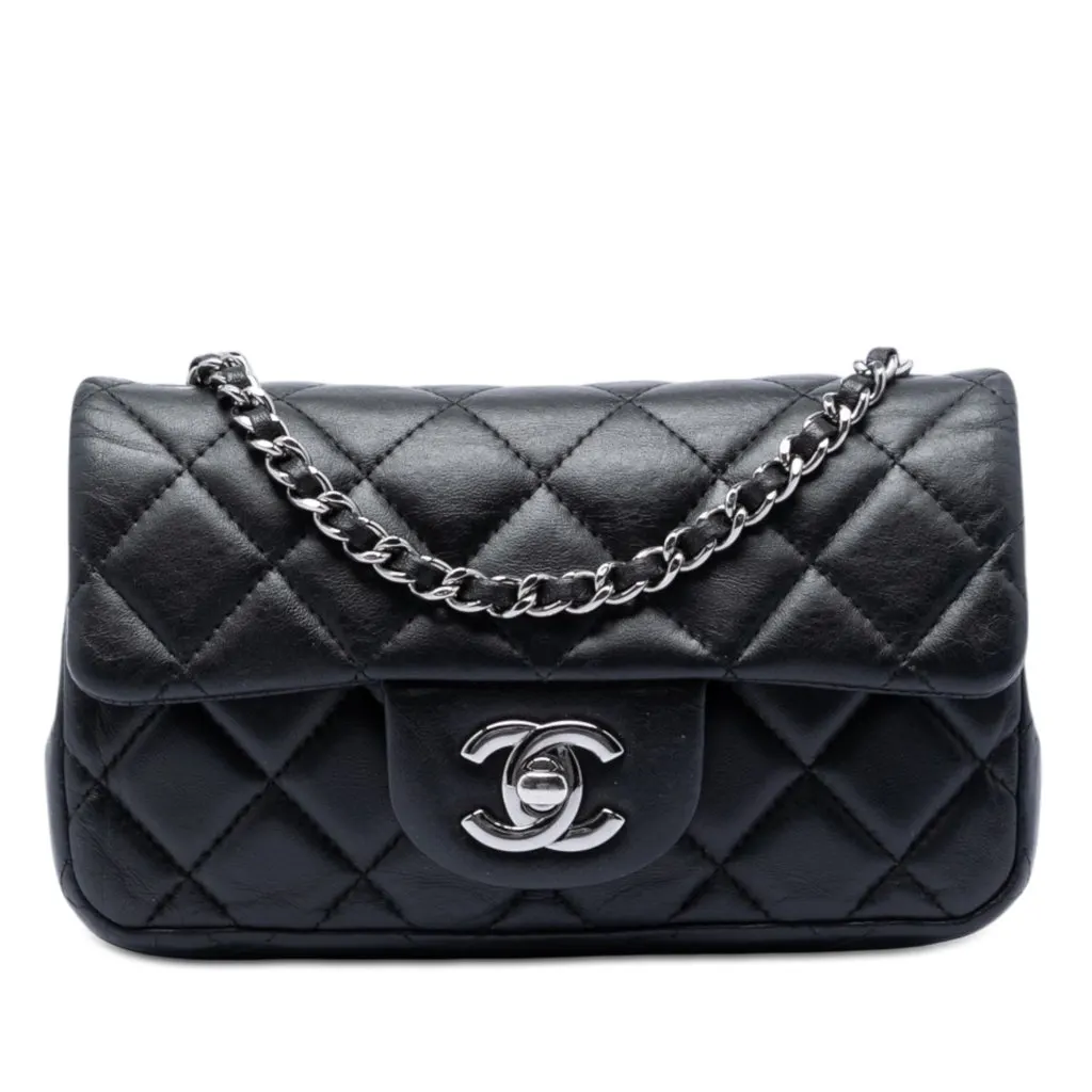 Chanel Extra Mini Rectangular Quilted Lambskin Flap Black Leather Very good - Front View