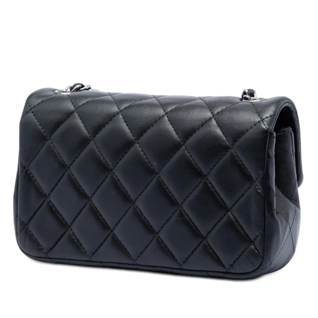 Chanel Extra Mini Rectangular Quilted Lambskin Flap Black Leather Very good - Back View