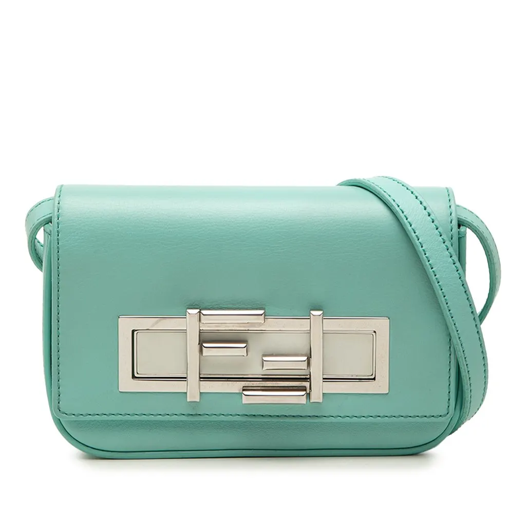 Fendi Mini Calfskin 3Baguette Crossbody Green Leather Very good - Front View