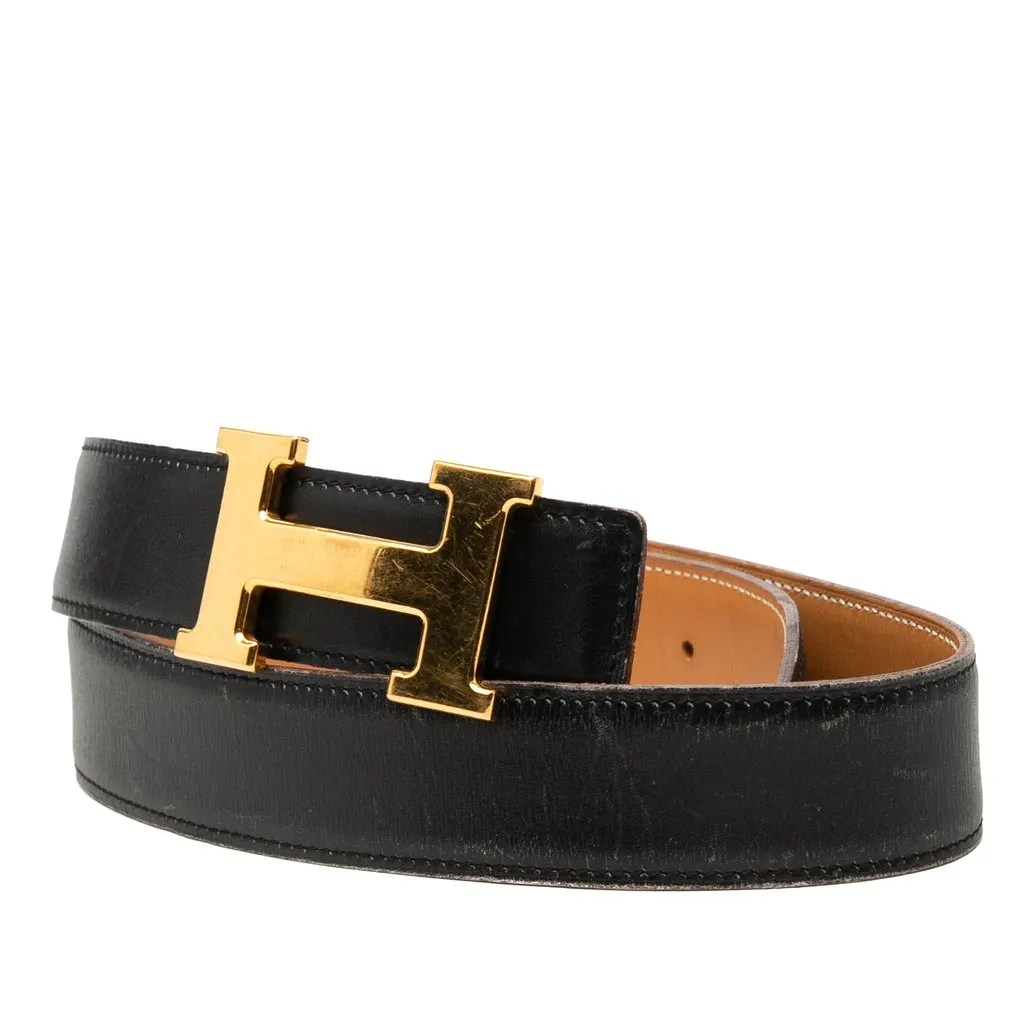Hermès Box Calf Constance H Reversible Belt Black Leather Very good - Back View