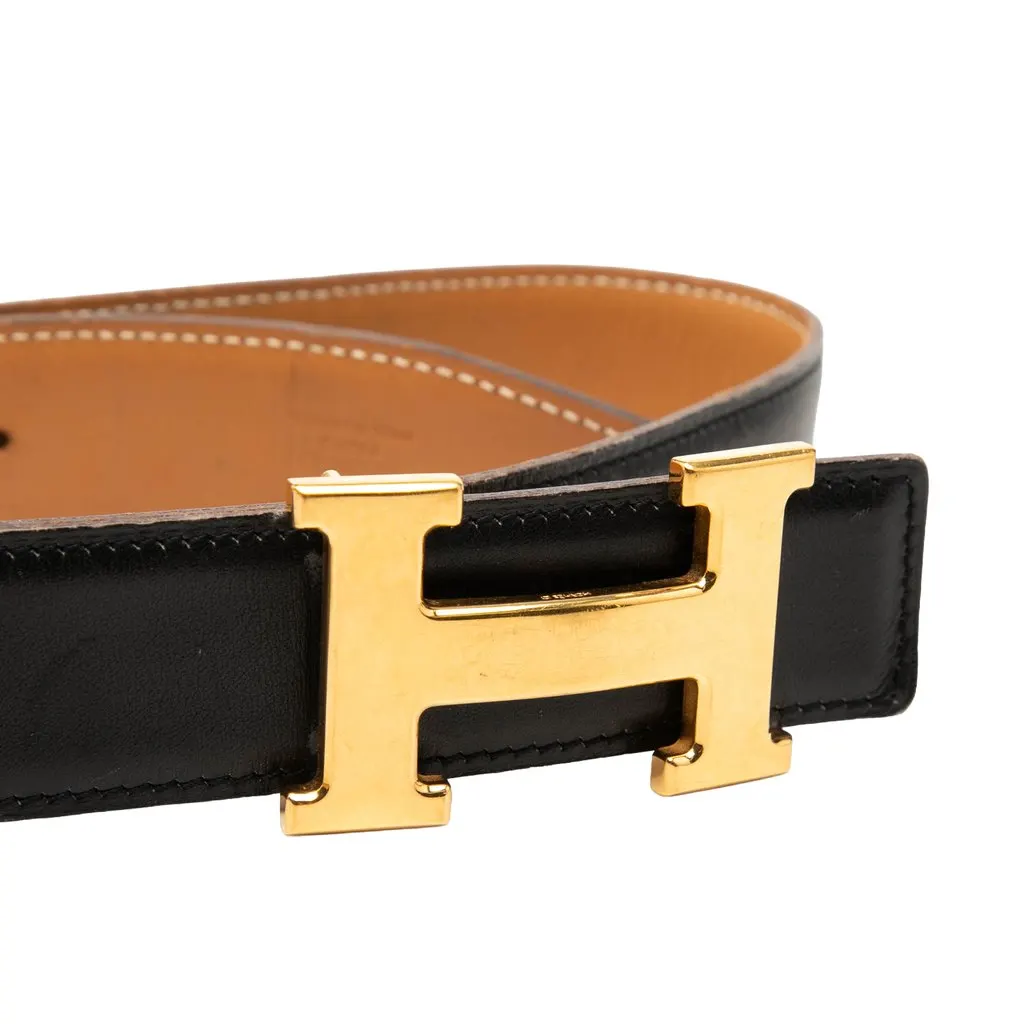 Hermès Box Calf Constance H Reversible Belt Black Leather Very good - Model View