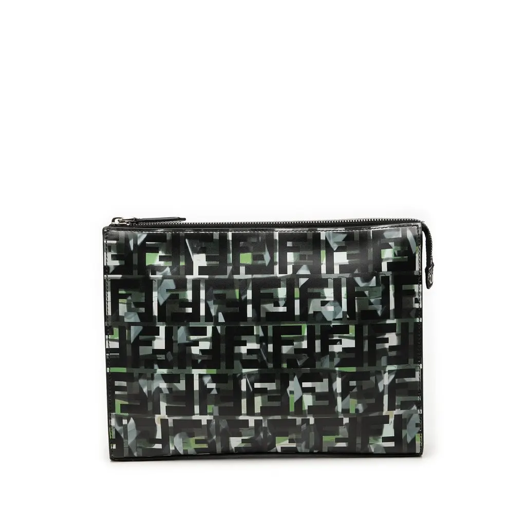 Fendi FF 1974 Nylon Camouflage Clutch Black Very good - Front View