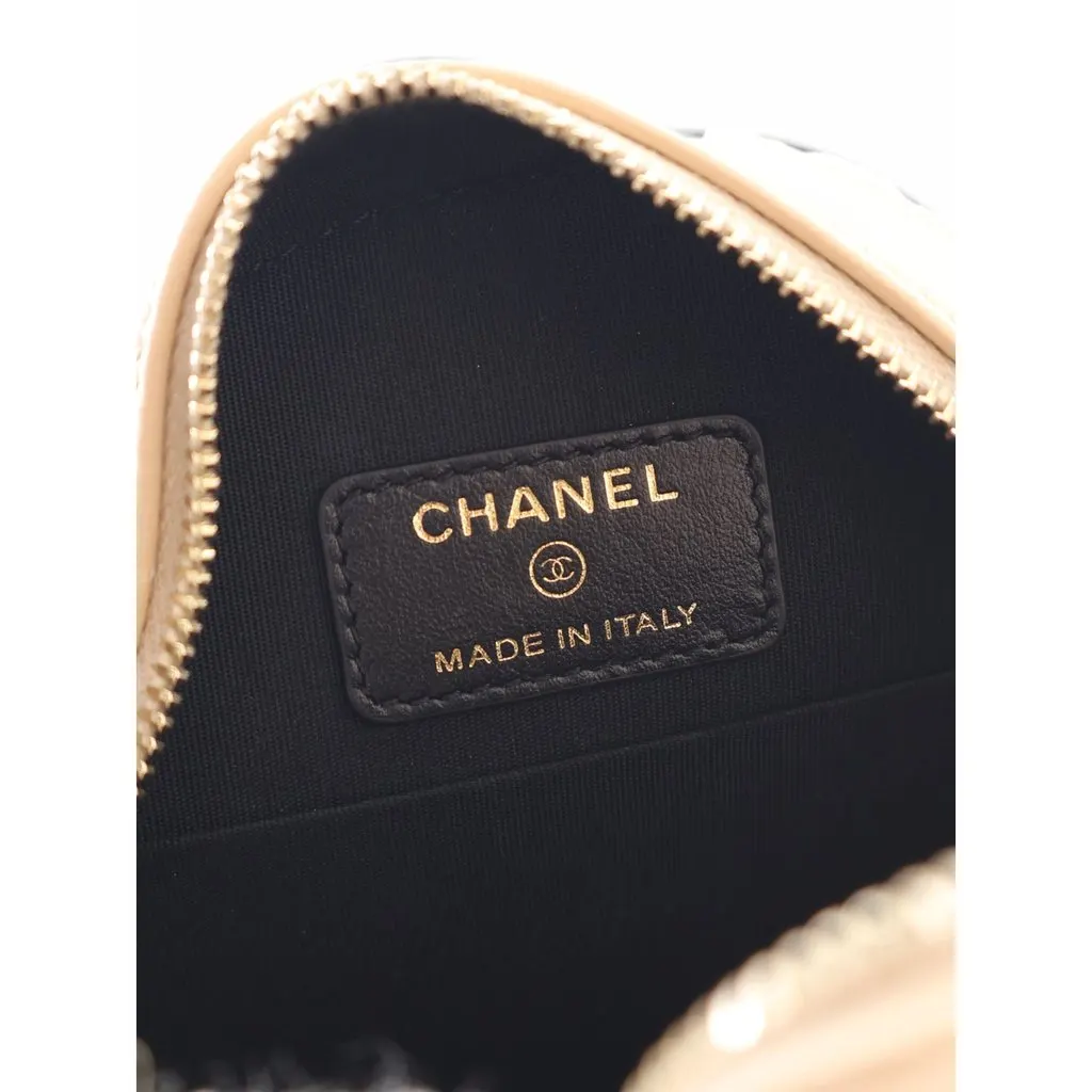 Chanel Quilted Lambskin About Pearls Round Clutch with Chain Beige Leather Very good - Box View