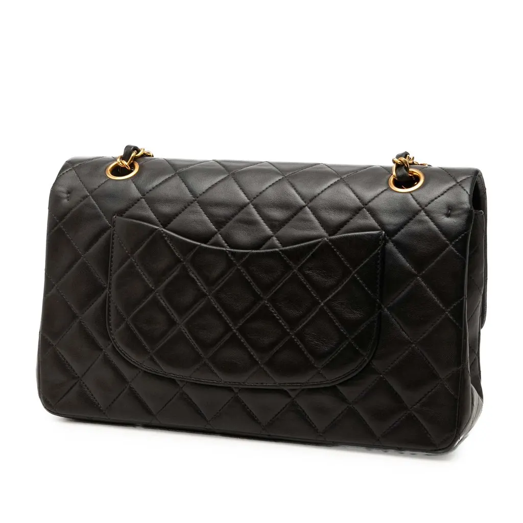 Chanel Medium Classic Lambskin Double Flap Black Leather Very good - Back View