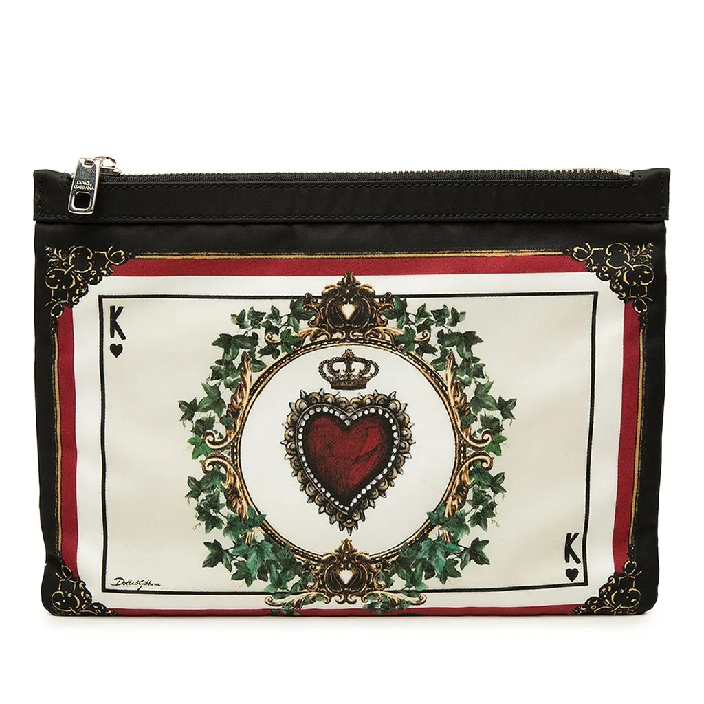Dolce & Gabbana Nylon King of Hearts Playing Card Clutch Black Polyamide Very good - Front View