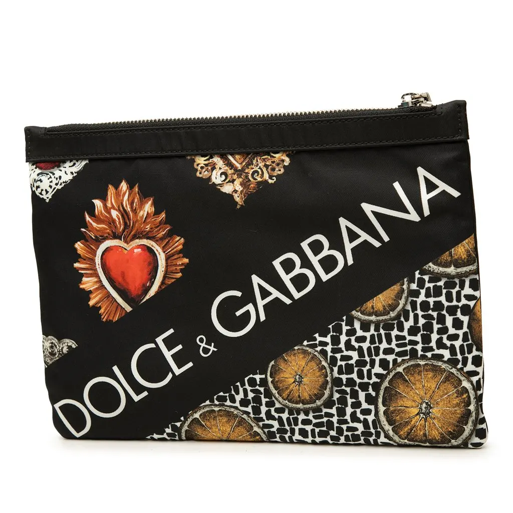 Dolce & Gabbana Nylon King of Hearts Playing Card Clutch Black Polyamide Very good - Back View