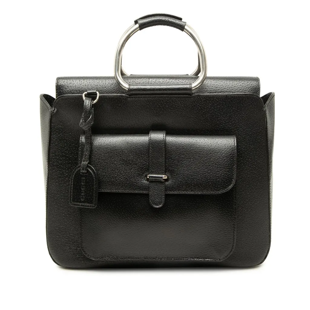 Gucci Medium Pigskin Leather Metal Ring Top Handle Bag