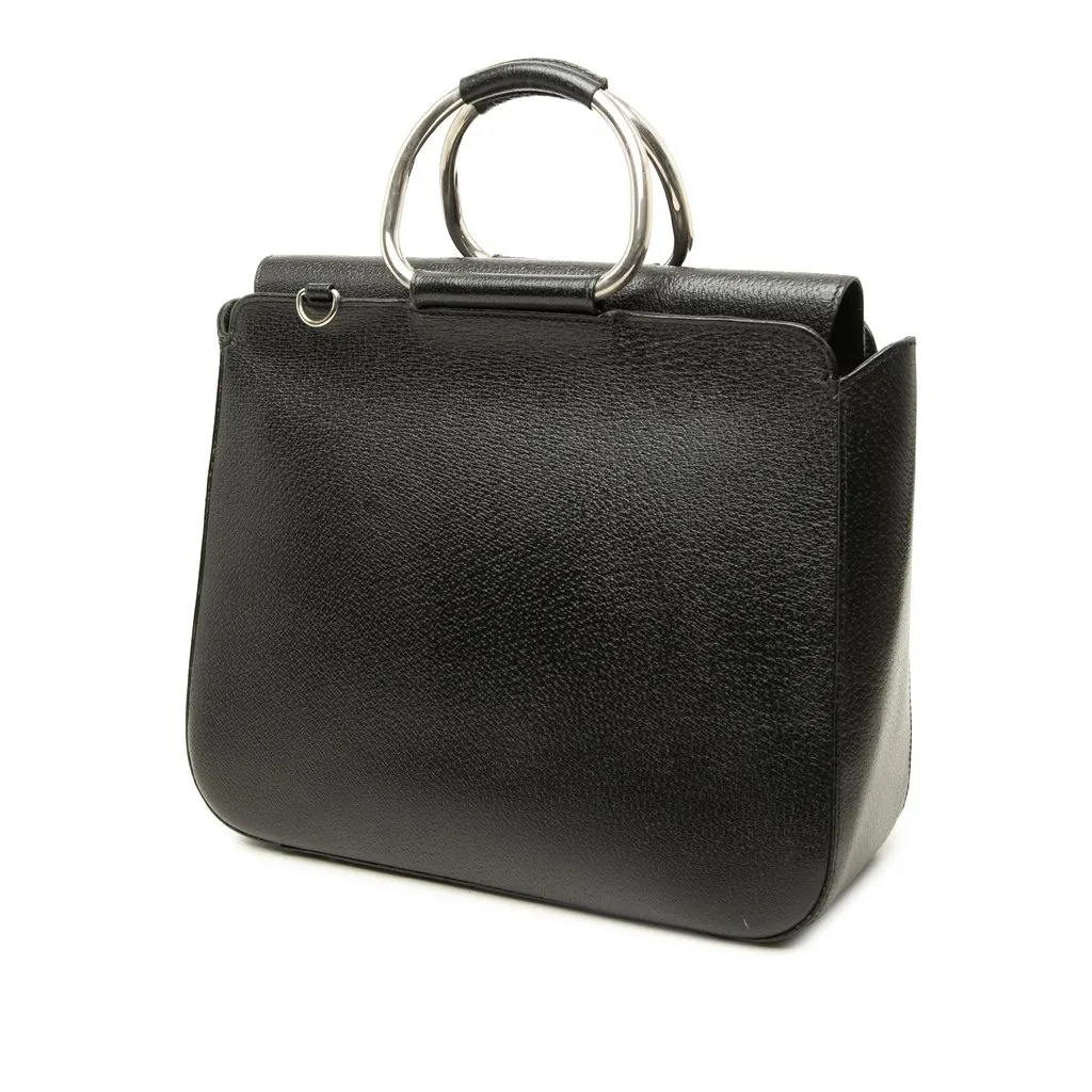 Gucci Medium Pigskin Leather Metal Ring Top Handle Bag Black Leather Good - Back View