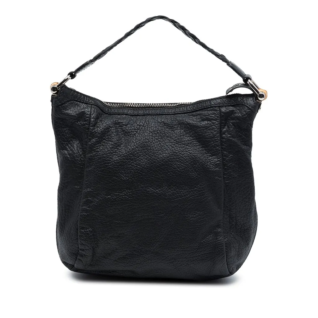 Gucci Calfskin Bamboo Shoulder Bag Black Leather Very good - Front View