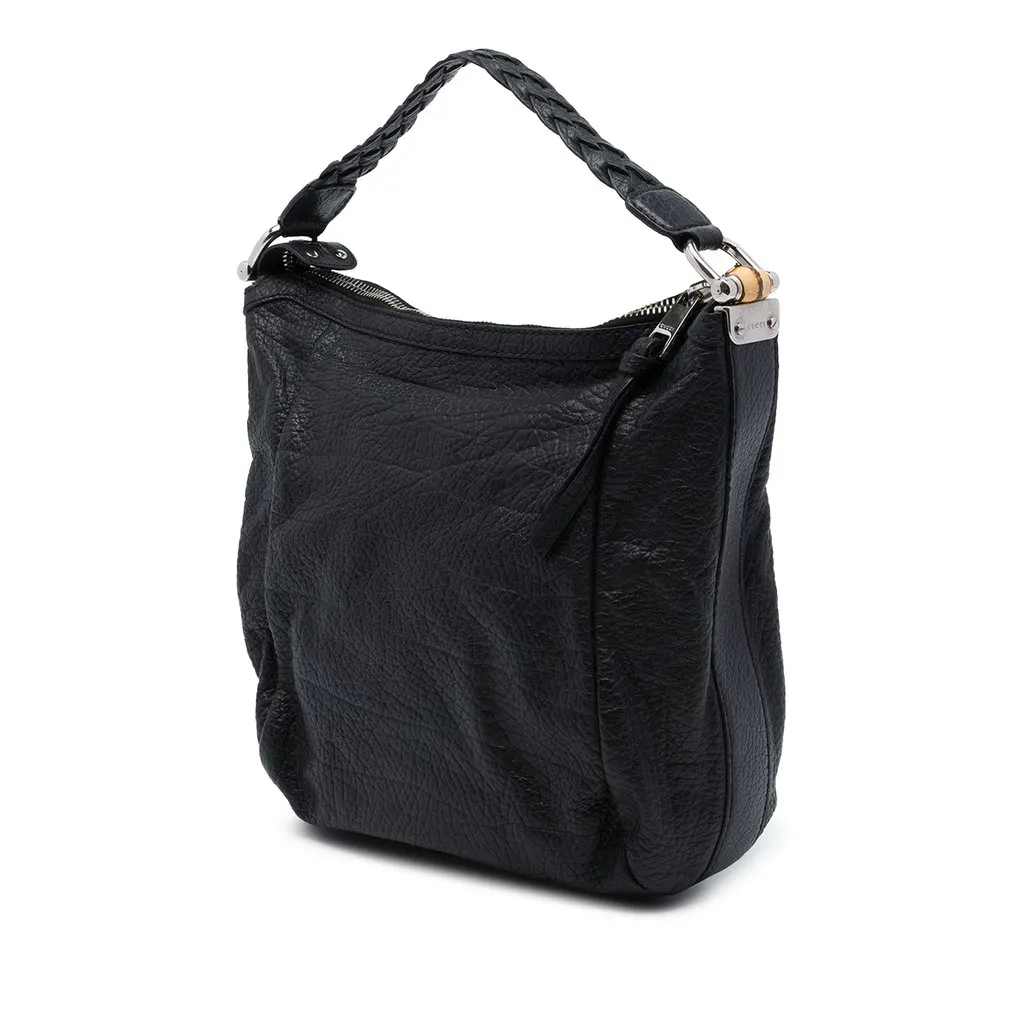 Gucci Calfskin Bamboo Shoulder Bag Black Leather Very good - Back View