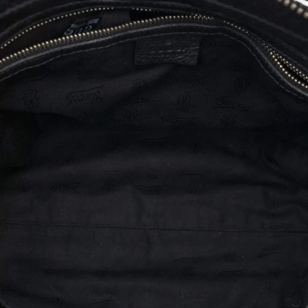 Gucci Calfskin Bamboo Shoulder Bag Black Leather Very good - Model View