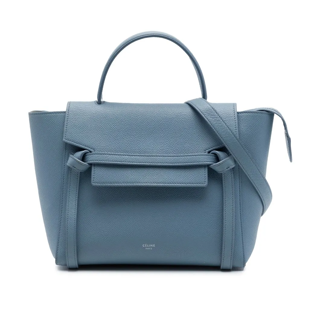 Celine Micro Grained Calfskin Belt Bag Blue Leather Very good - Front View