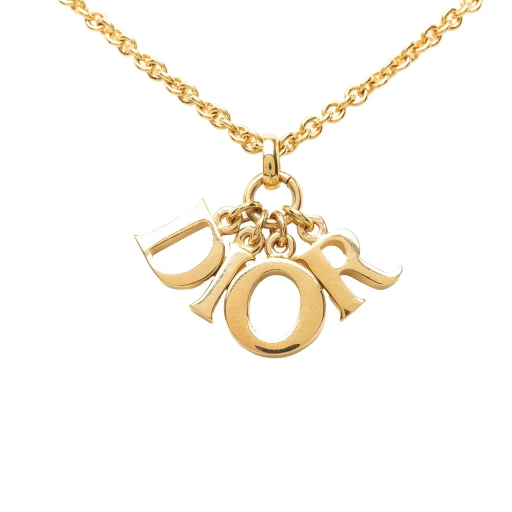 Dior Gold Plated Logo Pendant Necklace Gold Metal Very good - Back View