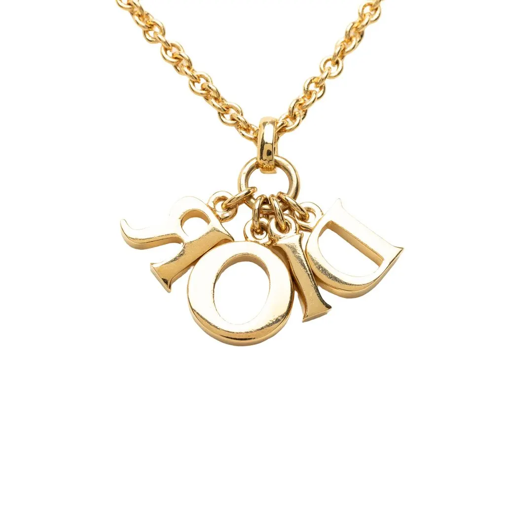 Dior Gold Plated Logo Pendant Necklace Gold Metal Very good - Inside View