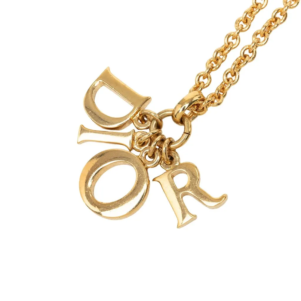 Dior Gold Plated Logo Pendant Necklace Gold Metal Very good - Model View