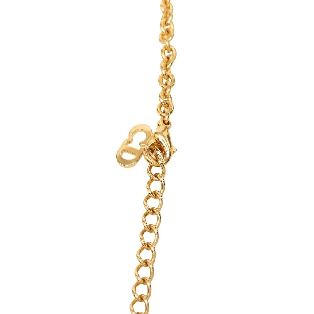 Dior Gold Plated Logo Pendant Necklace Gold Metal Very good - Box View