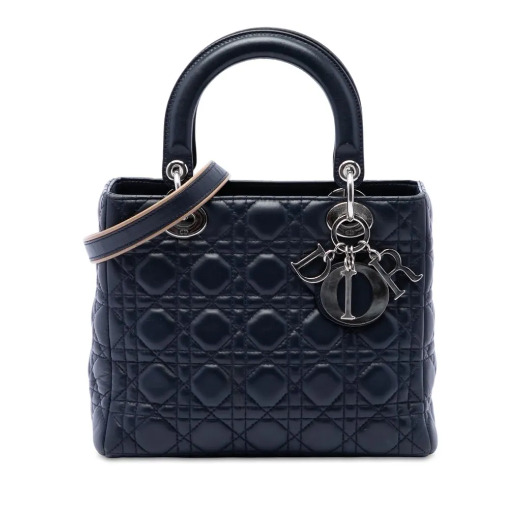 Dior Medium Lambskin Cannage Lady Dior Black Leather Very good - Front View