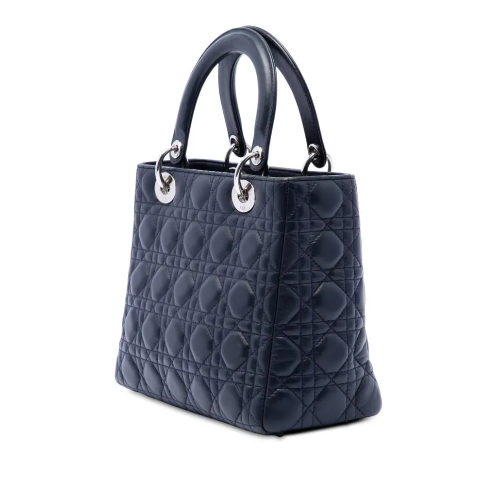 Dior Medium Lambskin Cannage Lady Dior Black Leather Very good - Back View