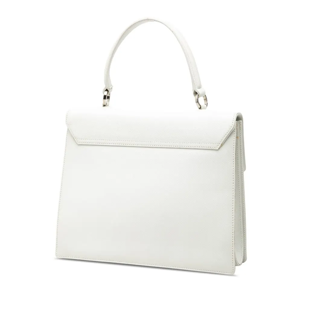 Ferragamo Leather Gancini Satchel White Leather Very good - Back View