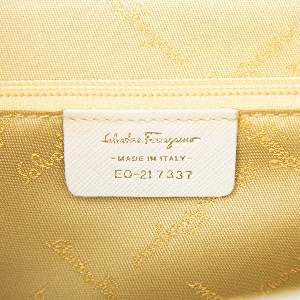 Ferragamo Leather Gancini Satchel White Leather Very good - Box View