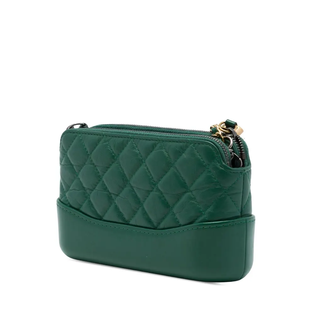 Chanel Aged Calfskin Gabrielle Double Zip Clutch with Chain Green Leather Very good - Back View