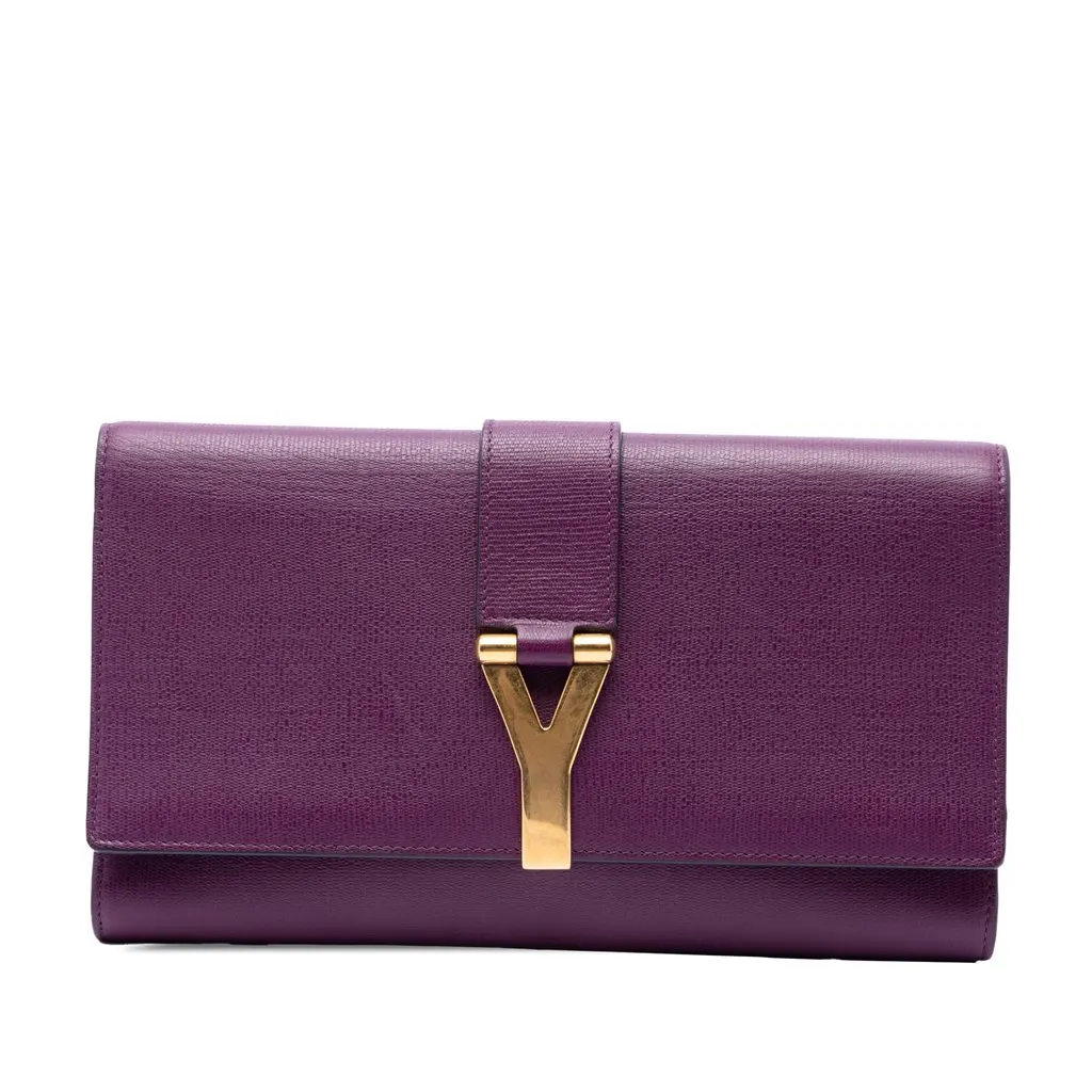 Saint Laurent Textured Leather Chyc Ligne Clutch Purple Leather Good - Front View