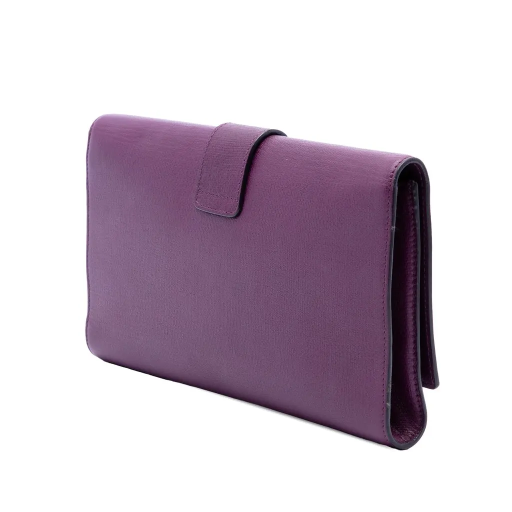 Saint Laurent Textured Leather Chyc Ligne Clutch Purple Leather Good - Back View