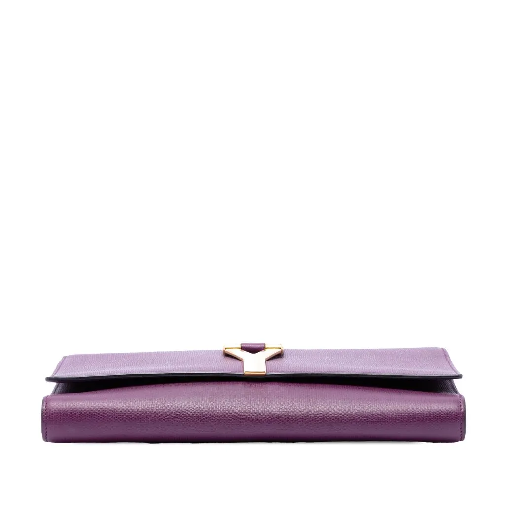 Saint Laurent Textured Leather Chyc Ligne Clutch Purple Leather Good - Inside View