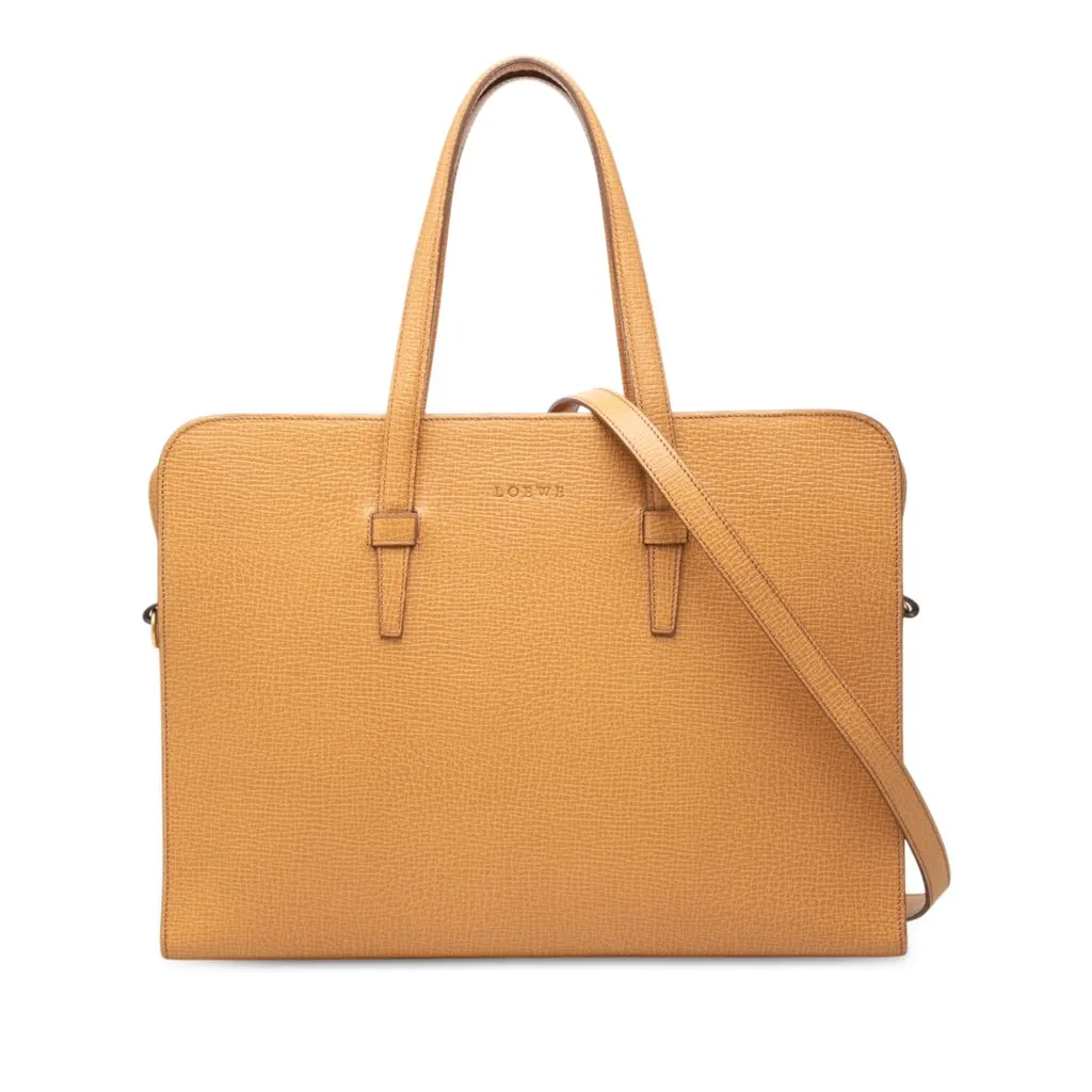 Loewe Textured Leather Business Bag Brown Leather Good - Front View