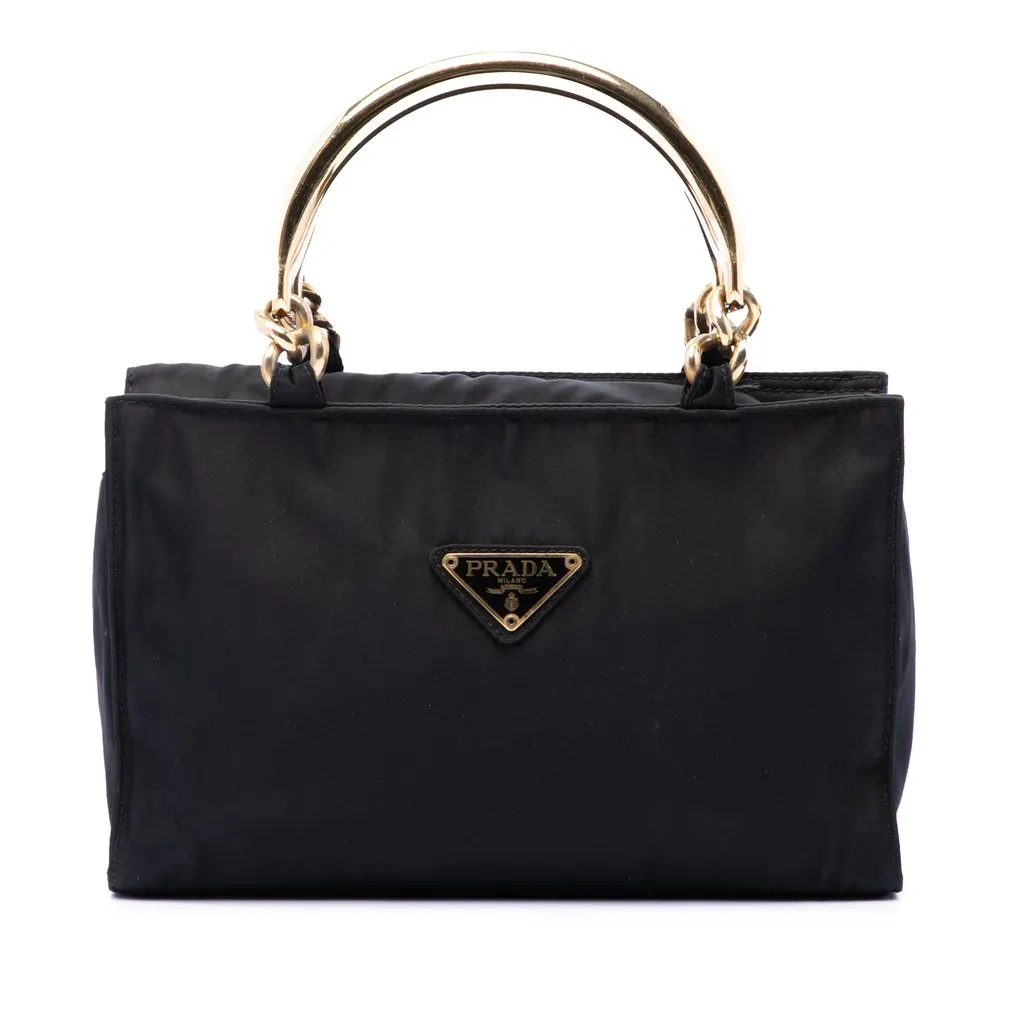 Prada Tessuto Metal Handle Bag Black Very good - Front View