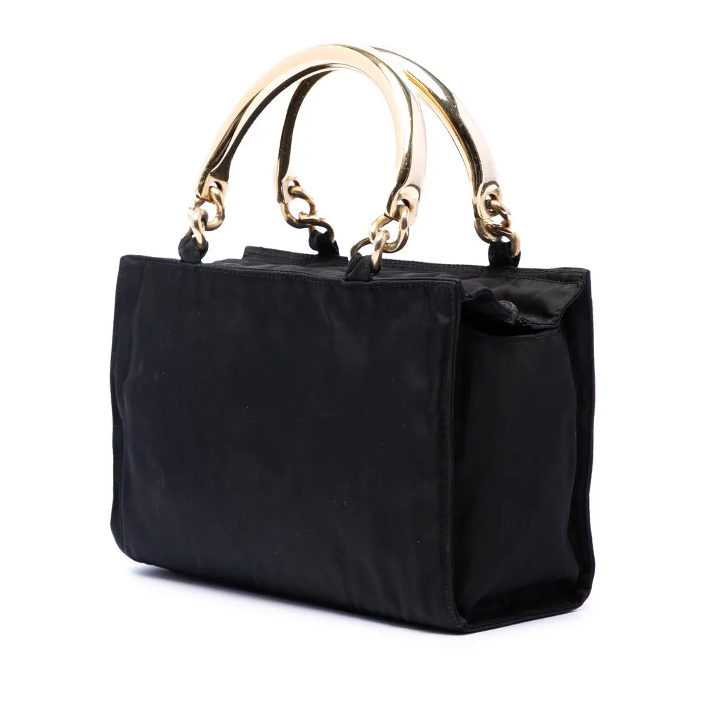 Prada Tessuto Metal Handle Bag Black Very good - Back View