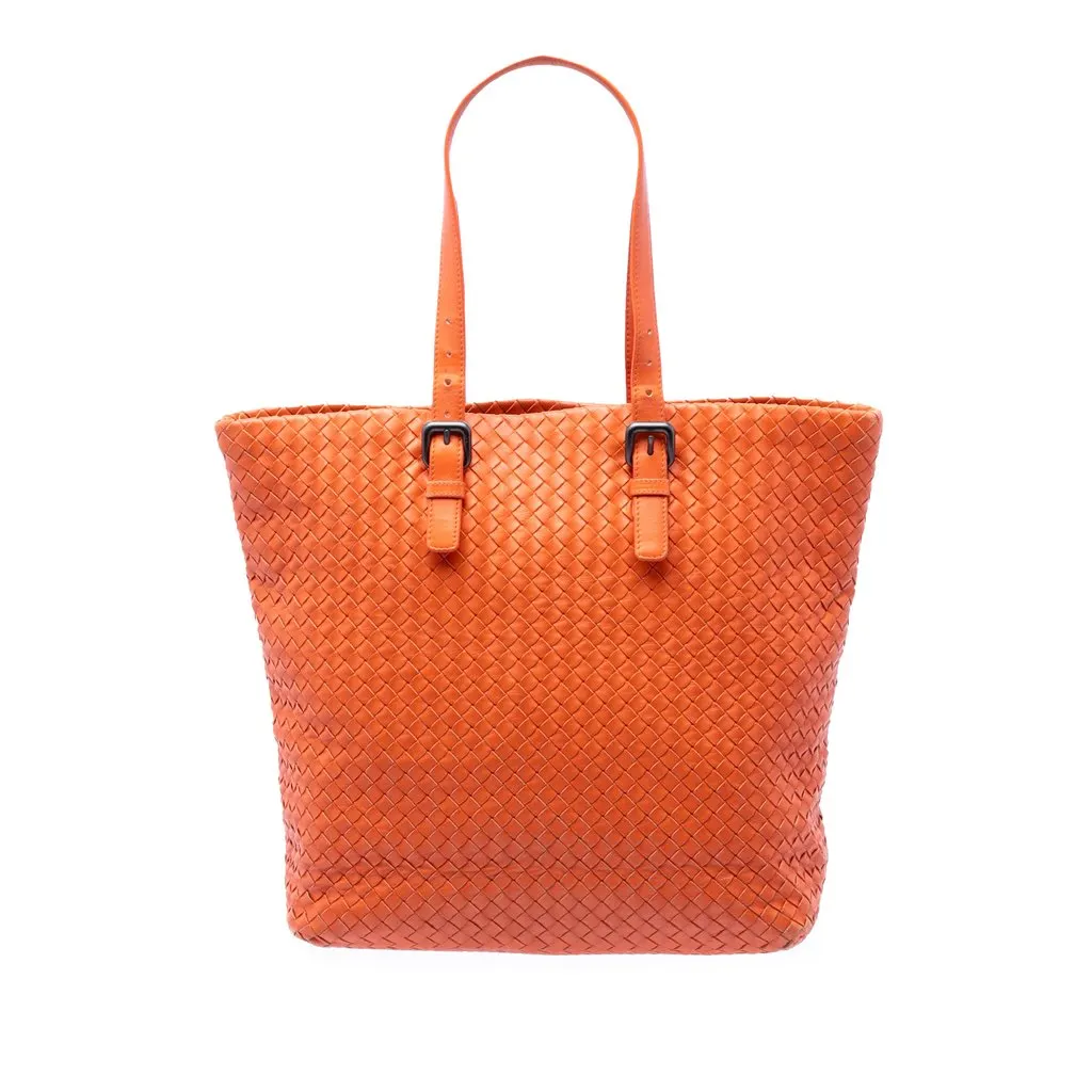 Bottega Veneta Nappa Intrecciato Belt Strap Tote Orange Leather Very good - Front View