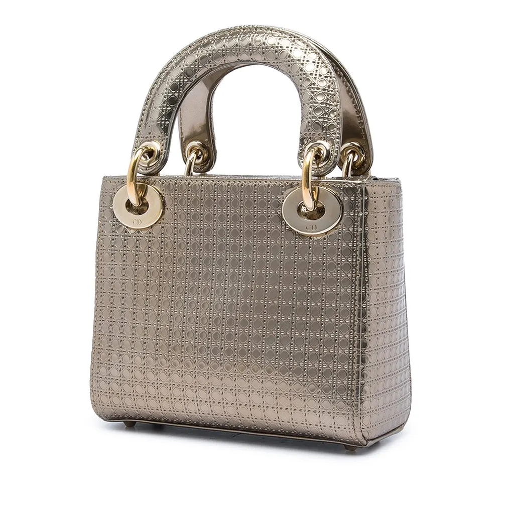 Dior Mini Metallic Patent Microcannage Lady Dior Gold Leather Very good - Back View