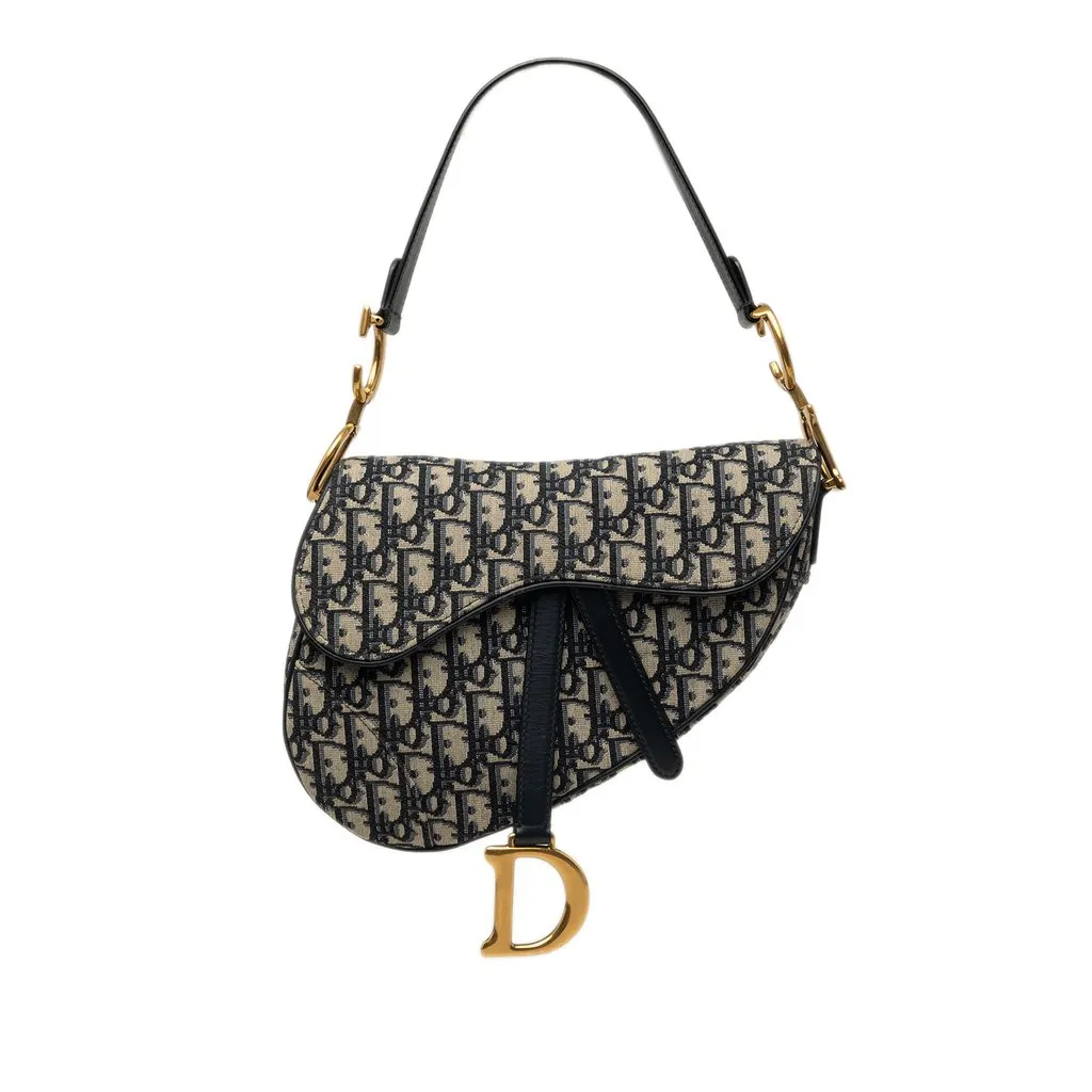 Dior Oblique Canvas Saddle Bag Blue Canvas Very good - Front View