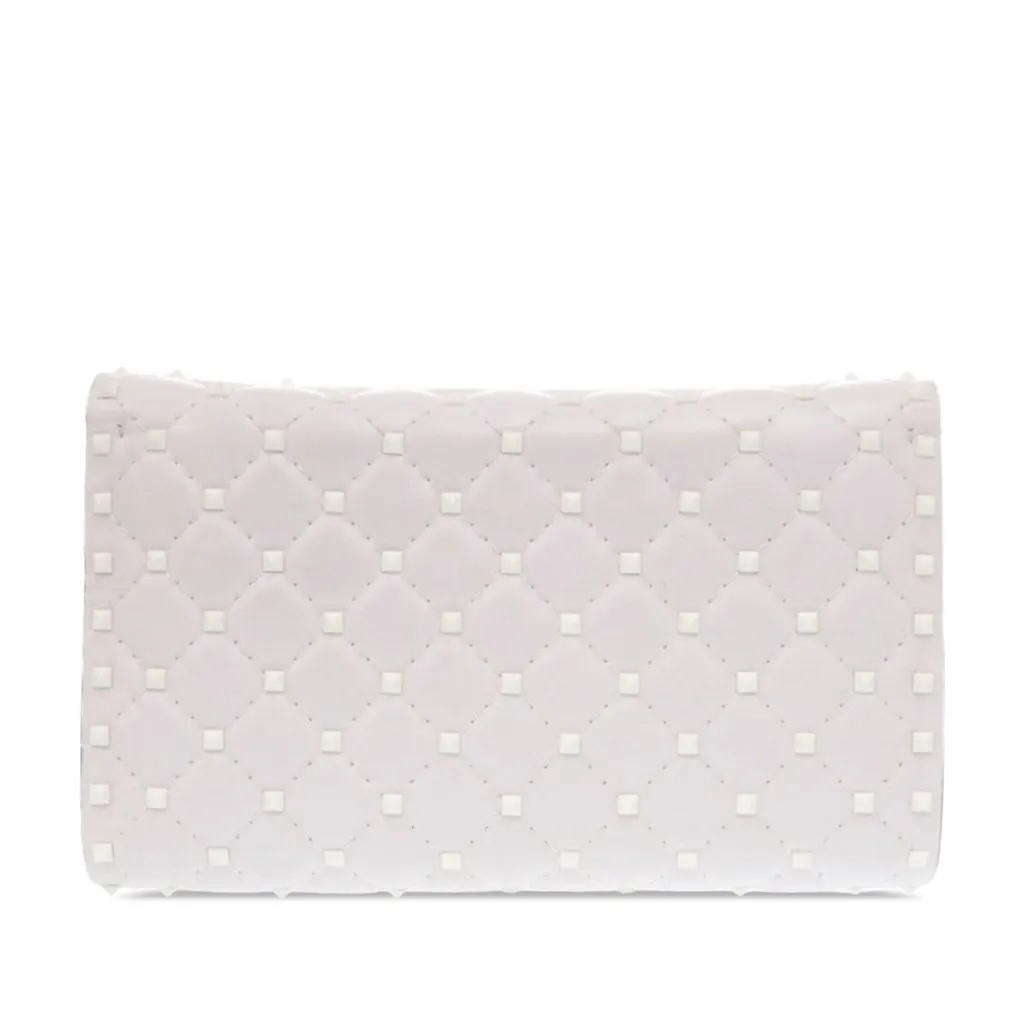 Valentino Lambskin Free Rockstud Spike Wallet On Chain White Leather Good - Back View