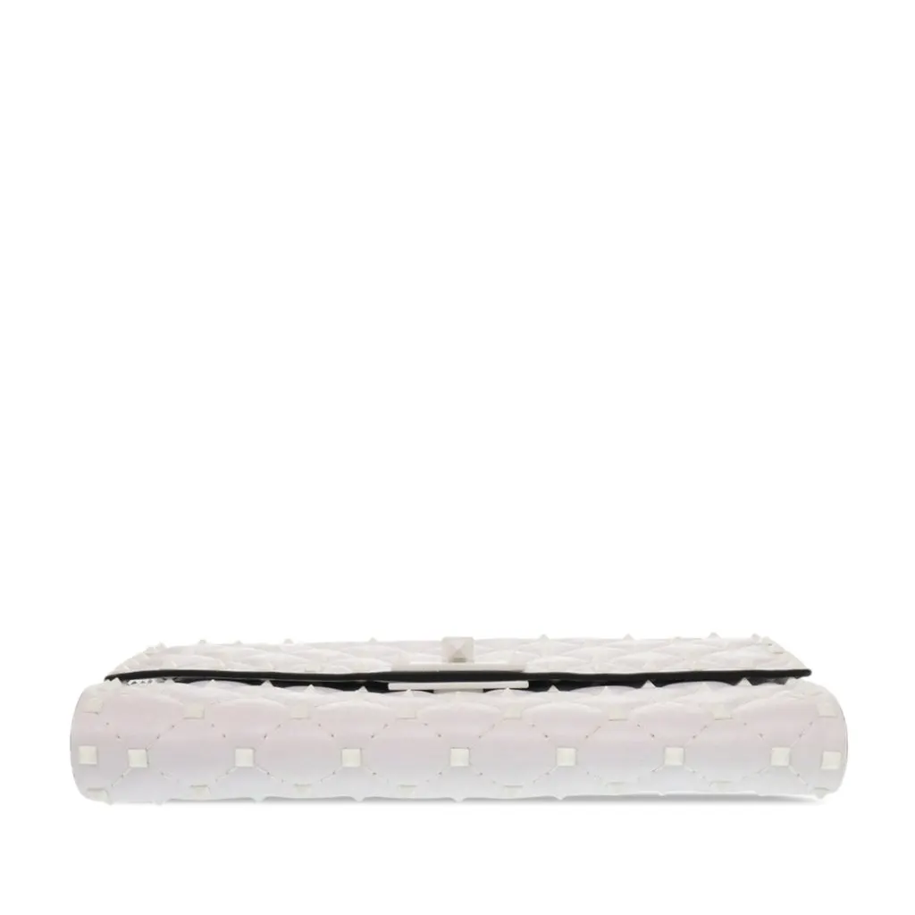 Valentino Lambskin Free Rockstud Spike Wallet On Chain White Leather Good - Inside View