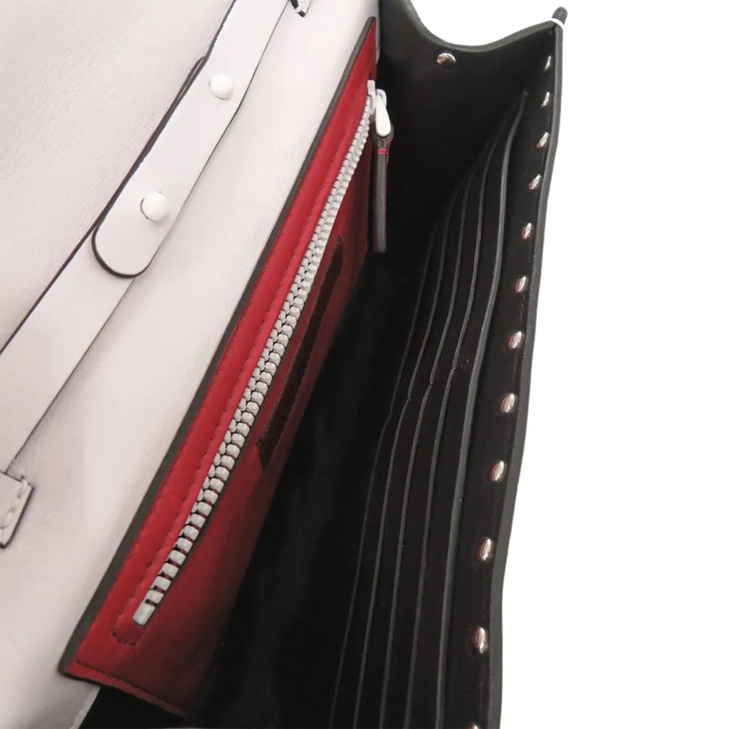 Valentino Lambskin Free Rockstud Spike Wallet On Chain White Leather Good - Model View