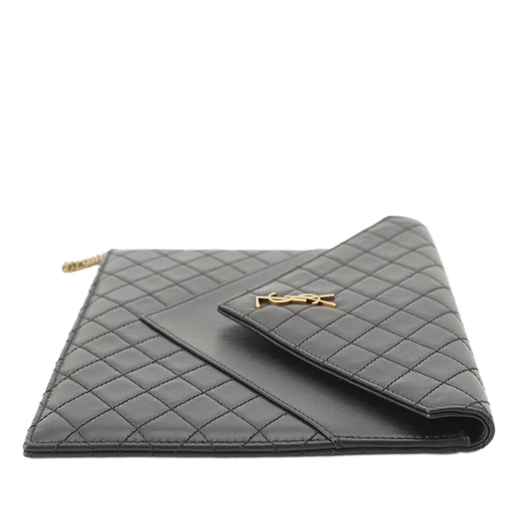 Saint Laurent Matelasse Lambskin Gaby Double Flap Chain Clutch Black Leather Very good - Box View
