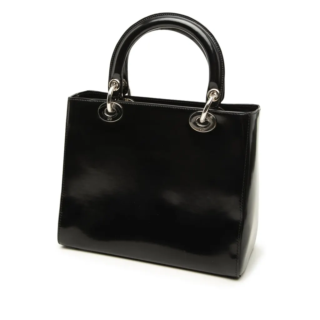 Dior Medium Glazed Calfskin Lady Dior Black Leather Very good - Back View