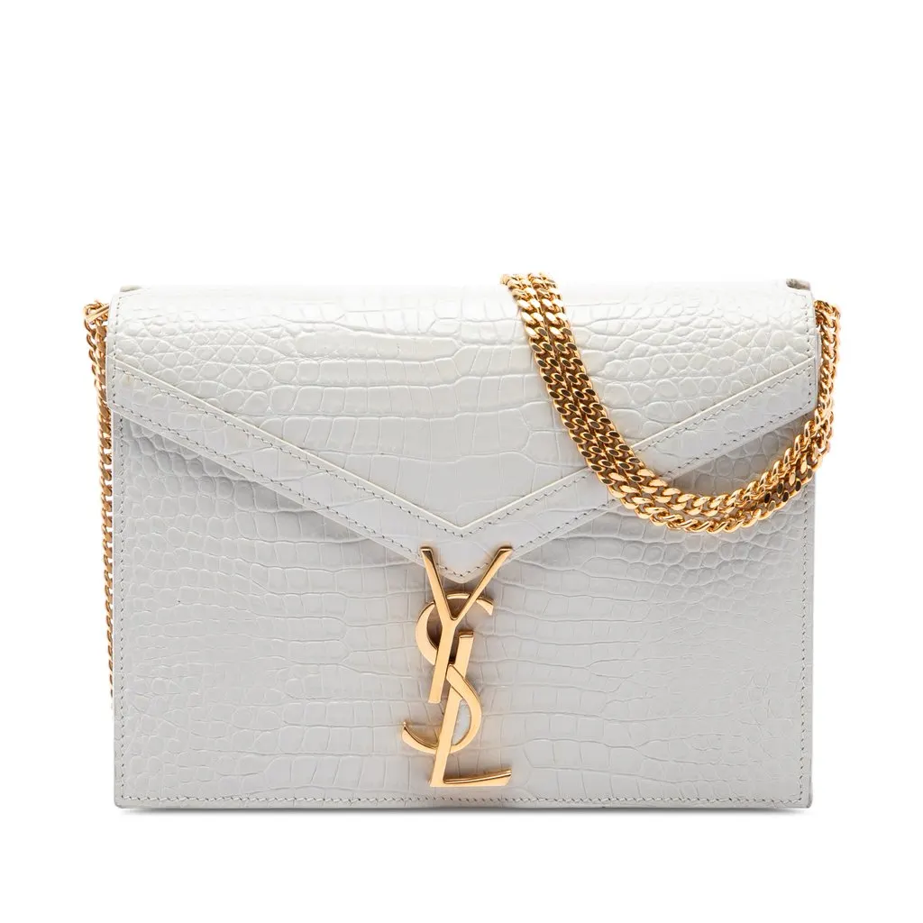 Saint Laurent Croc Embossed Leather Monogram Cassandra Clasp Bag White Leather Very good - Front View